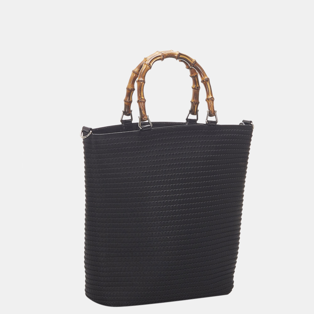 

Gucci Canvas Bamboo Canvas Handbag, Black