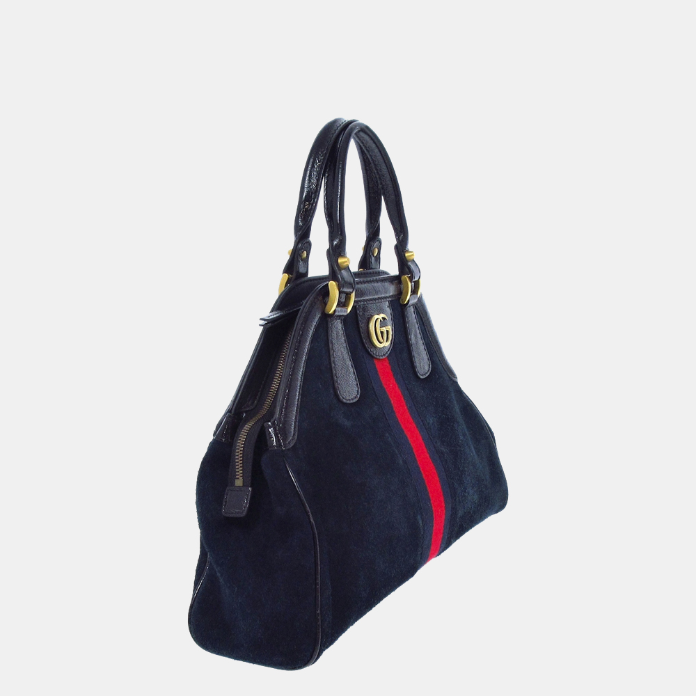 

Gucci Blue/Multi Color/Navy Blue Medium Rebelle Suede Handbag