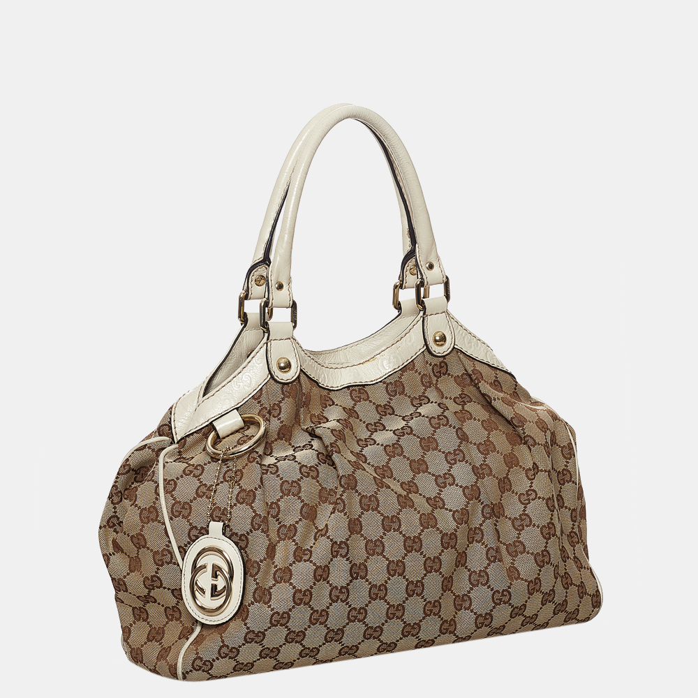 

Gucci Beige/Brown/White GG Canvas Sukey Tote Bag