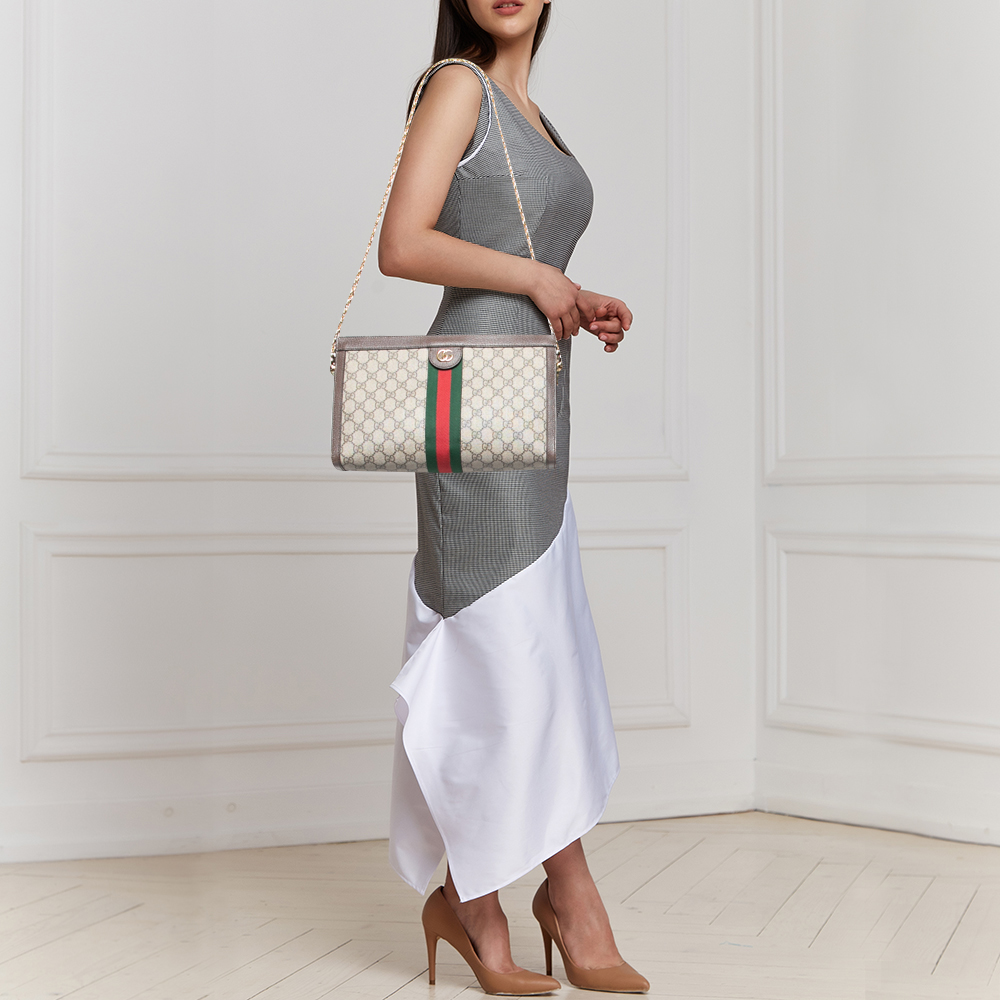 

Gucci Beige/Brown GG Supreme Canvas And Leather Medium Ophidia Shoulder Bag