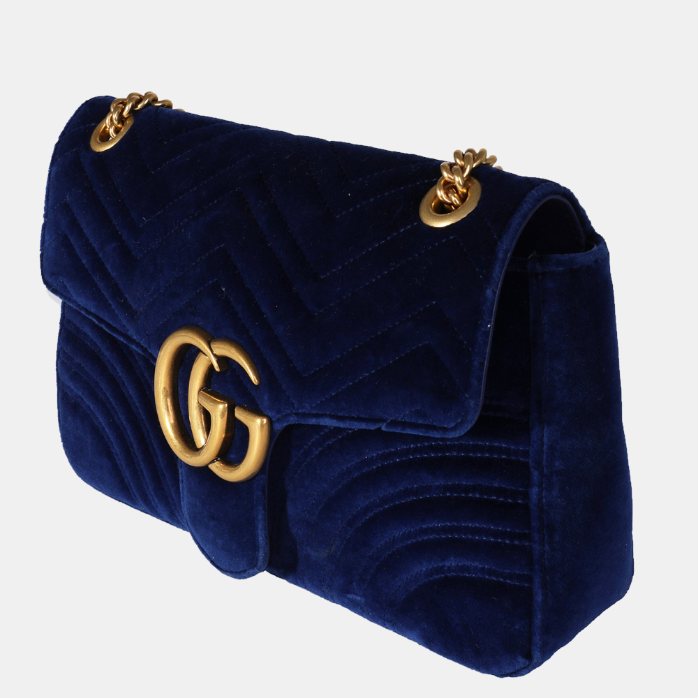 

Gucci Royal Blue Matelasse Velvet Medium GG Marmont Shoulder Bag