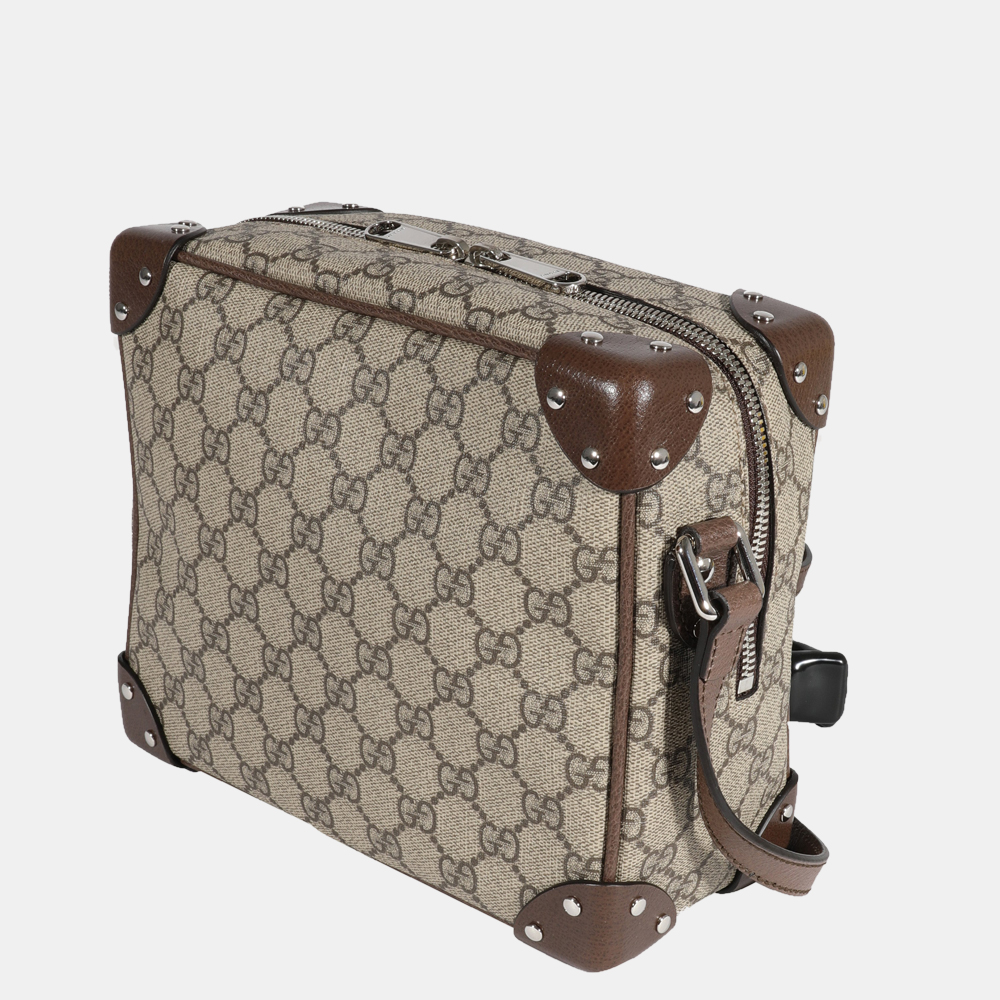 

Gucci Brown Leather GG Supreme Canvas Square Shoulder Bag