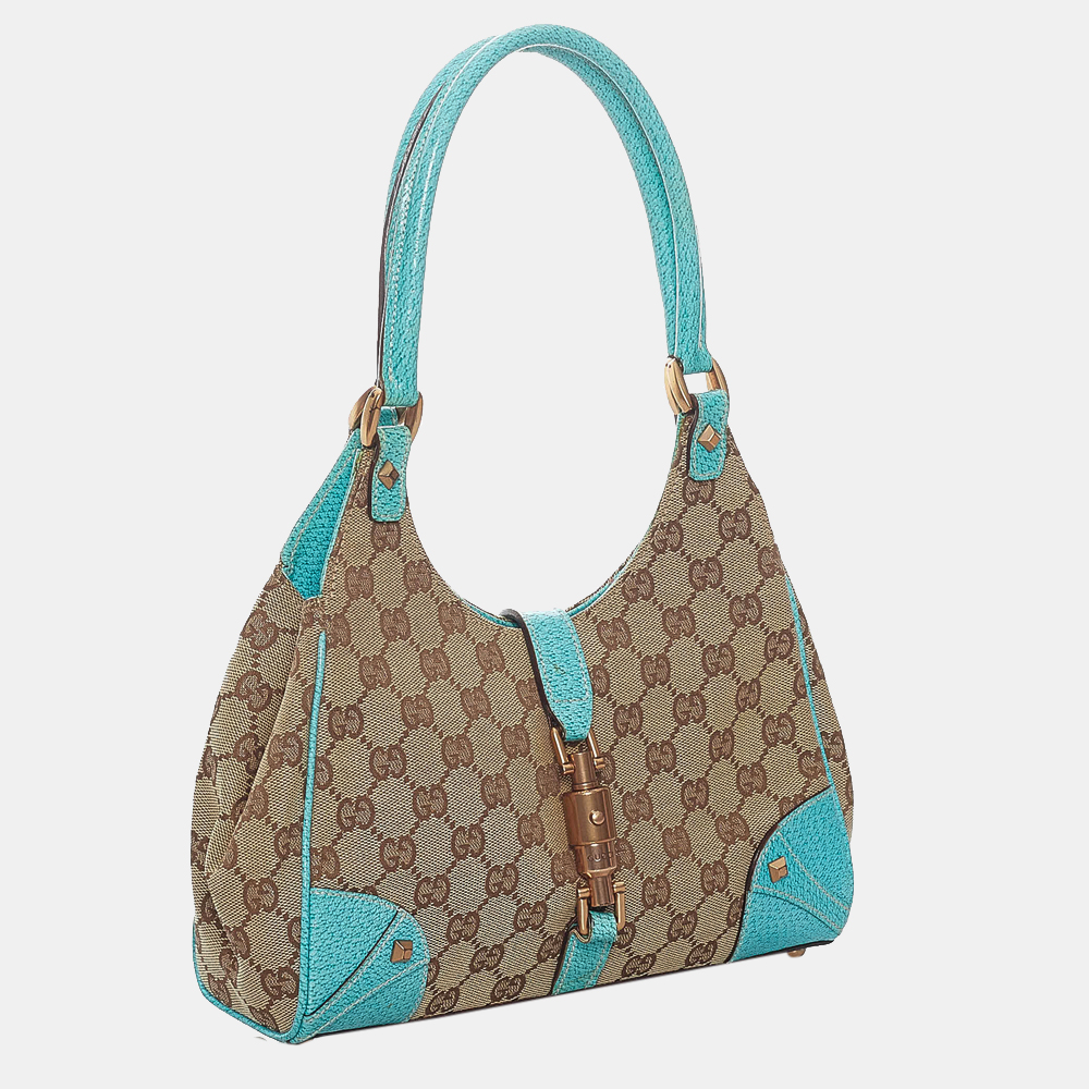 

Gucci Brown/Beige/Blue GG Canvas Nailhead Jackie Shoulder Bag