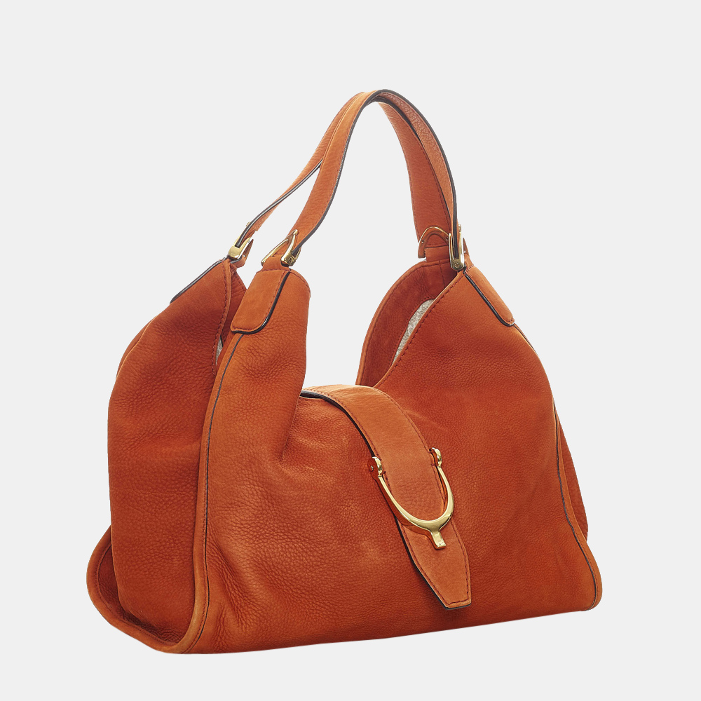 

Gucci Orange Soft Stirrup Nubuck Leather Tote Bag