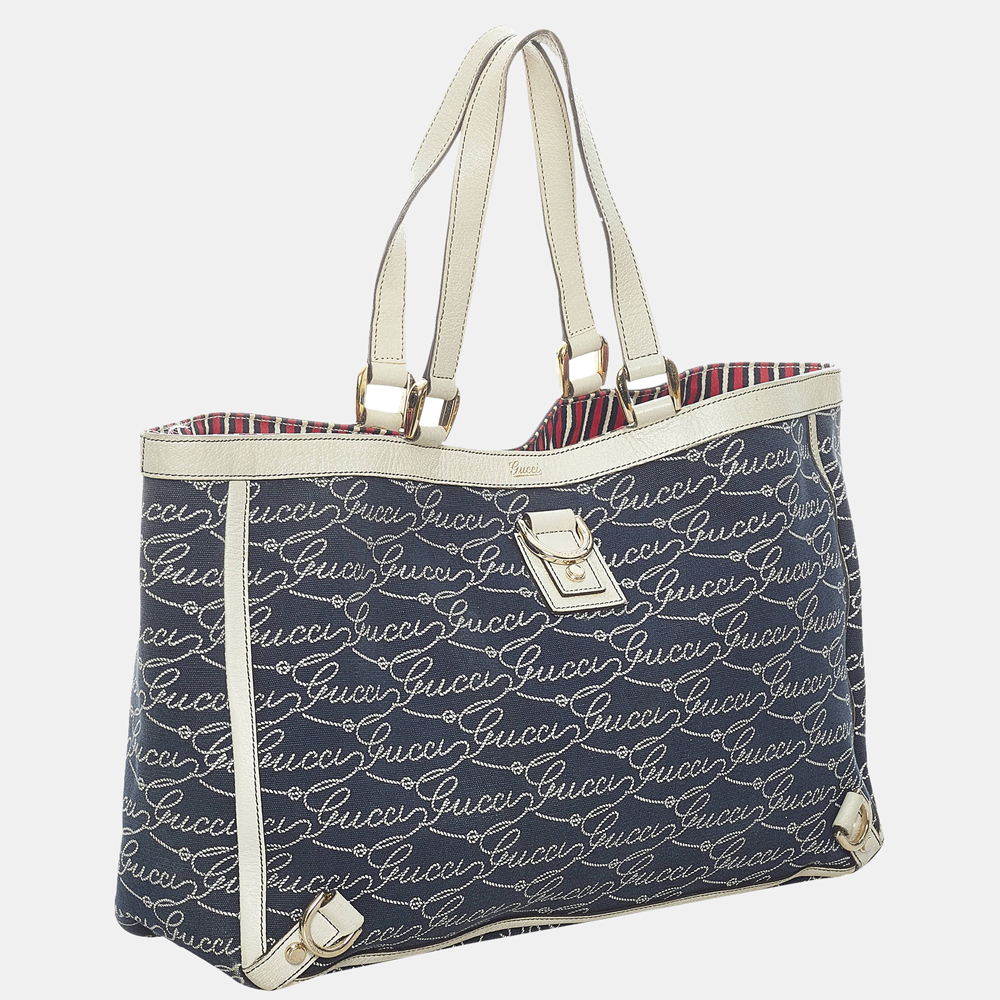 

Gucci Blue/Navy Blue Abbey D- Ring Canvas Tote Bag