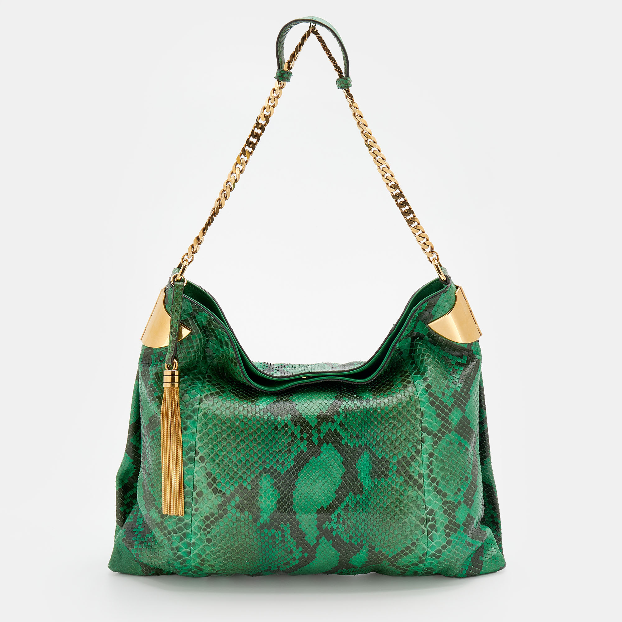 Pre-owned Gucci Green Python Leather Shoulder Bag