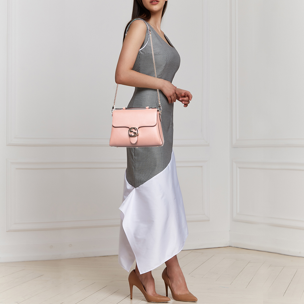 

Gucci Dusty Pink Leather Dollar Interlocking G Top Handle Bag