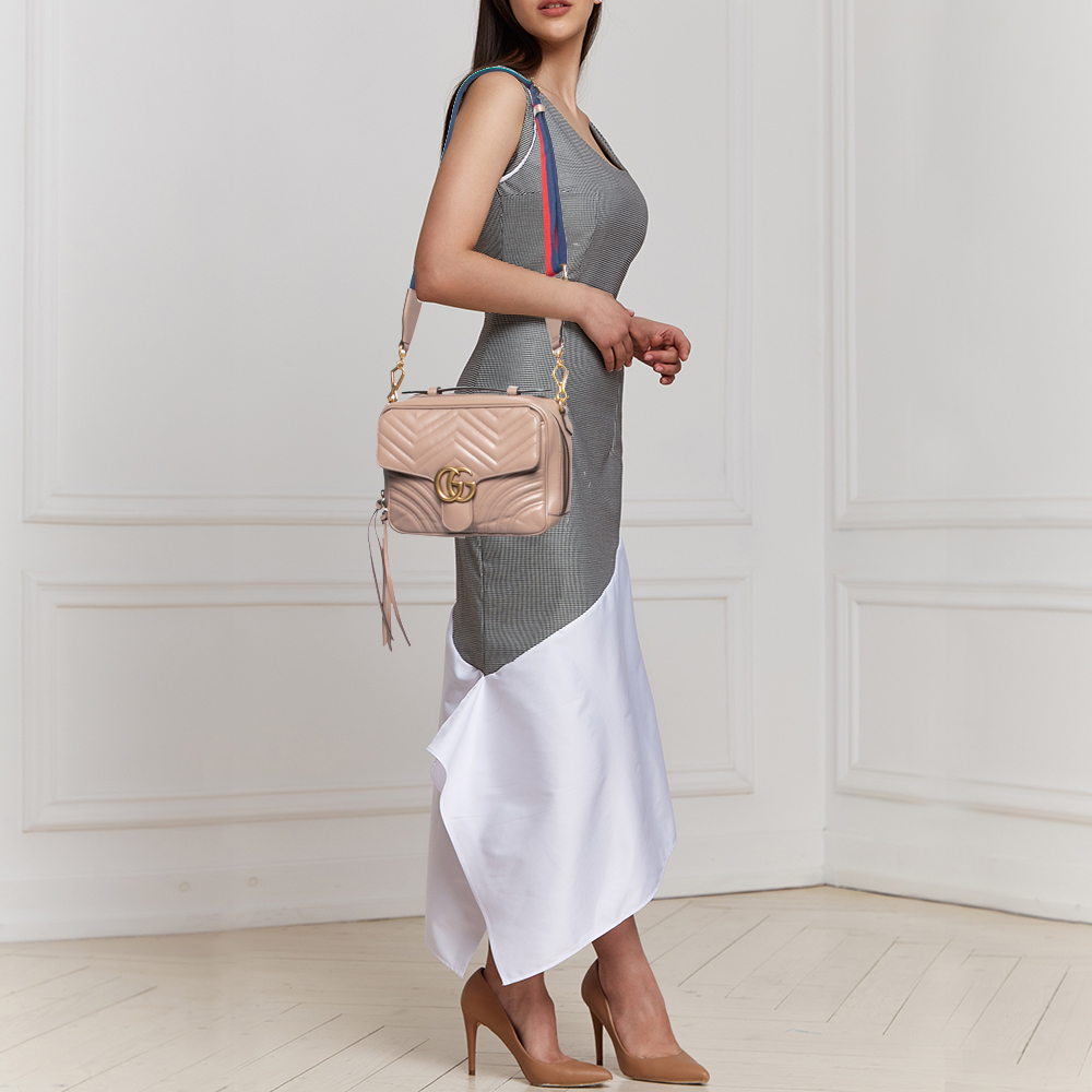 

Gucci Beige Leather GG Marmont Shoulder Bag