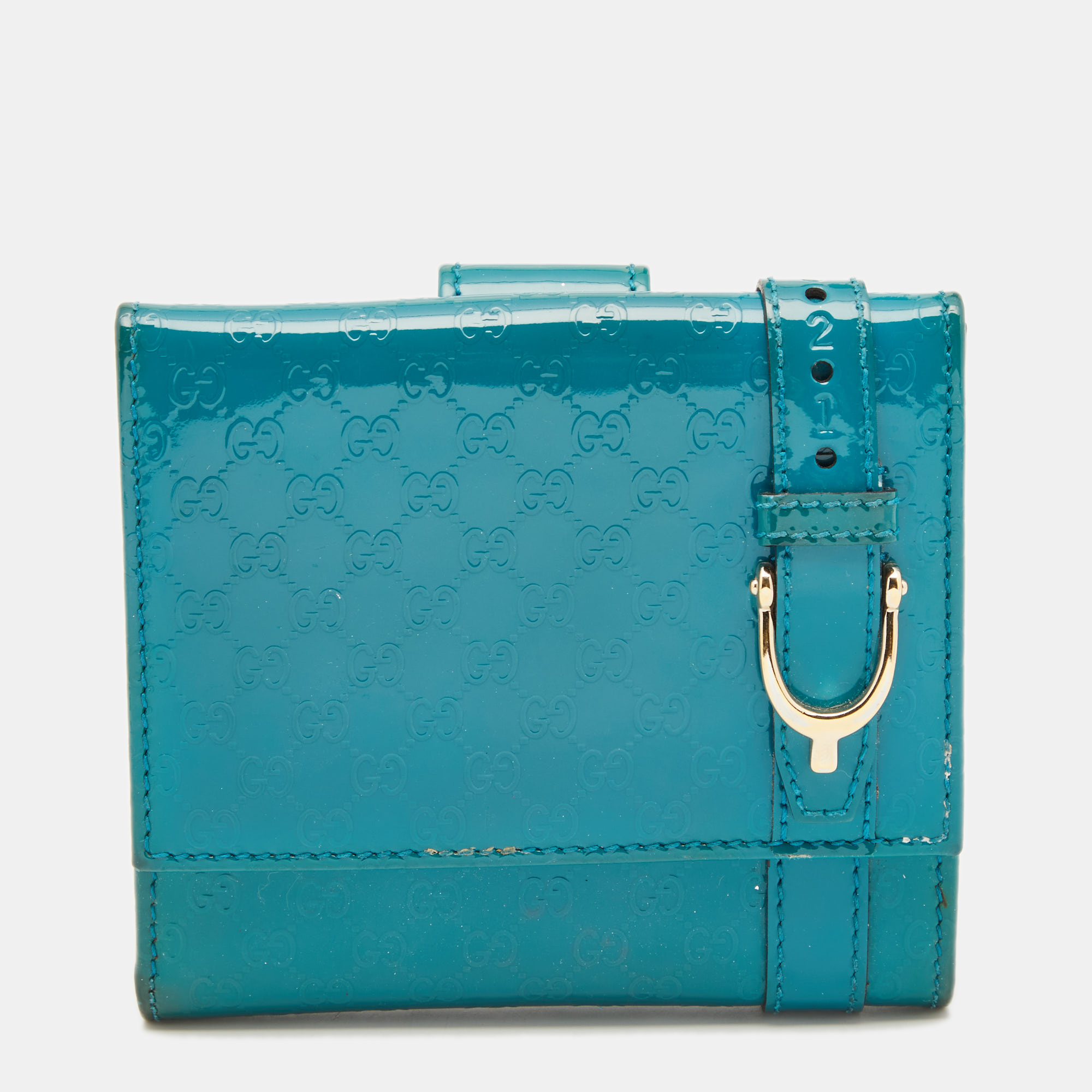 

Gucci Turquoise Microguccisima Patent Leather Compact Wallet, Blue