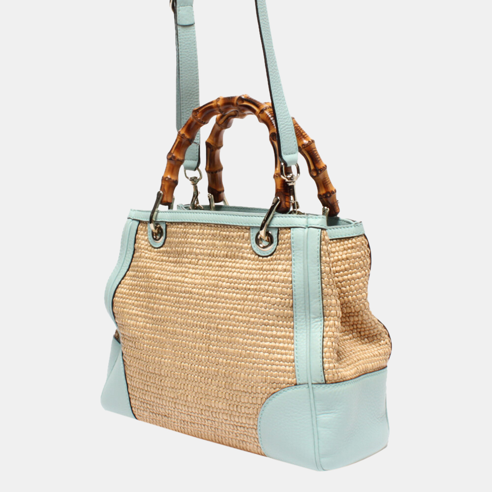 

Gucci Beige Leather Small Raffia Bamboo Shopper Tote Bag