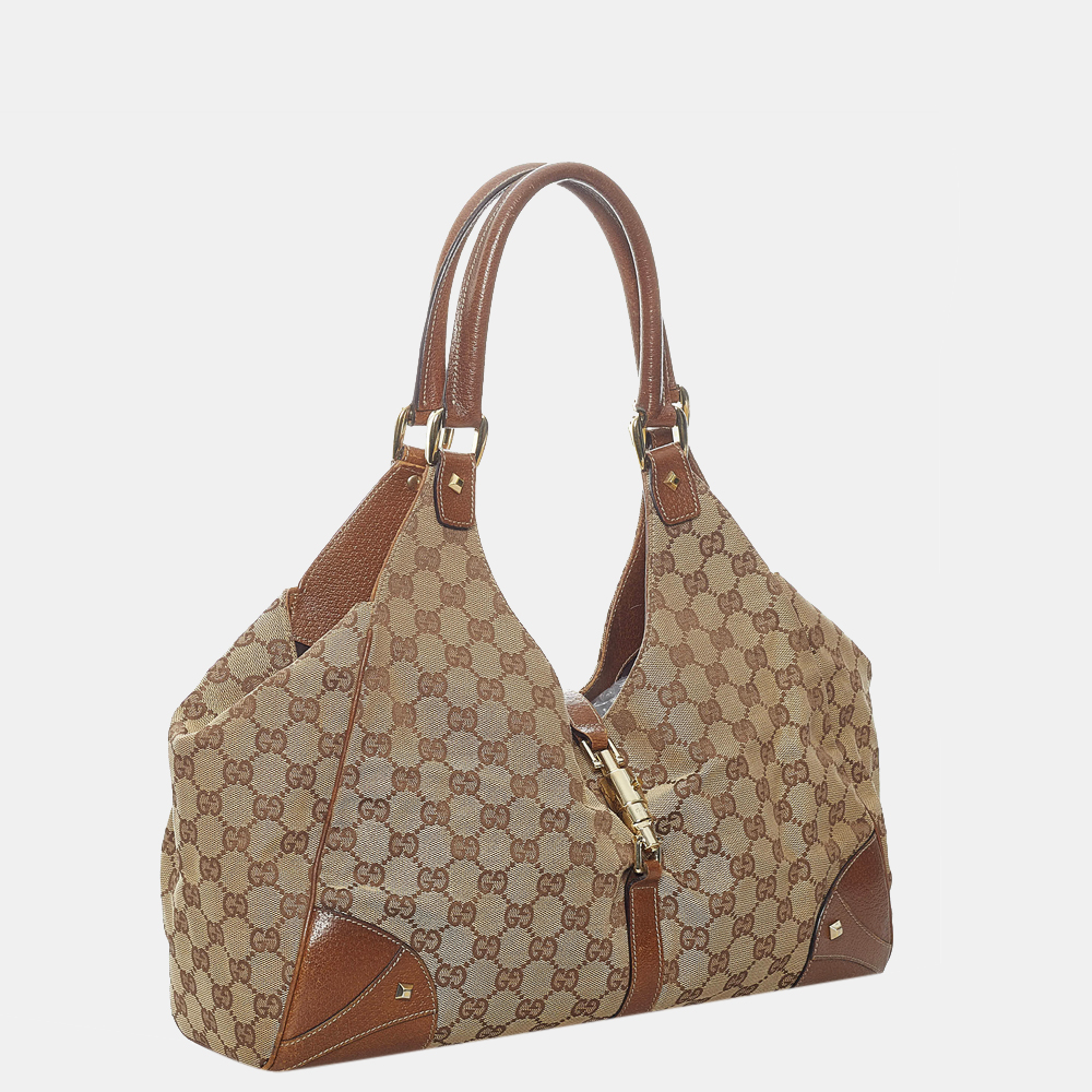 

Gucci Beige/Brown GG Canvas Nailhead Jackie Shoulder Bag