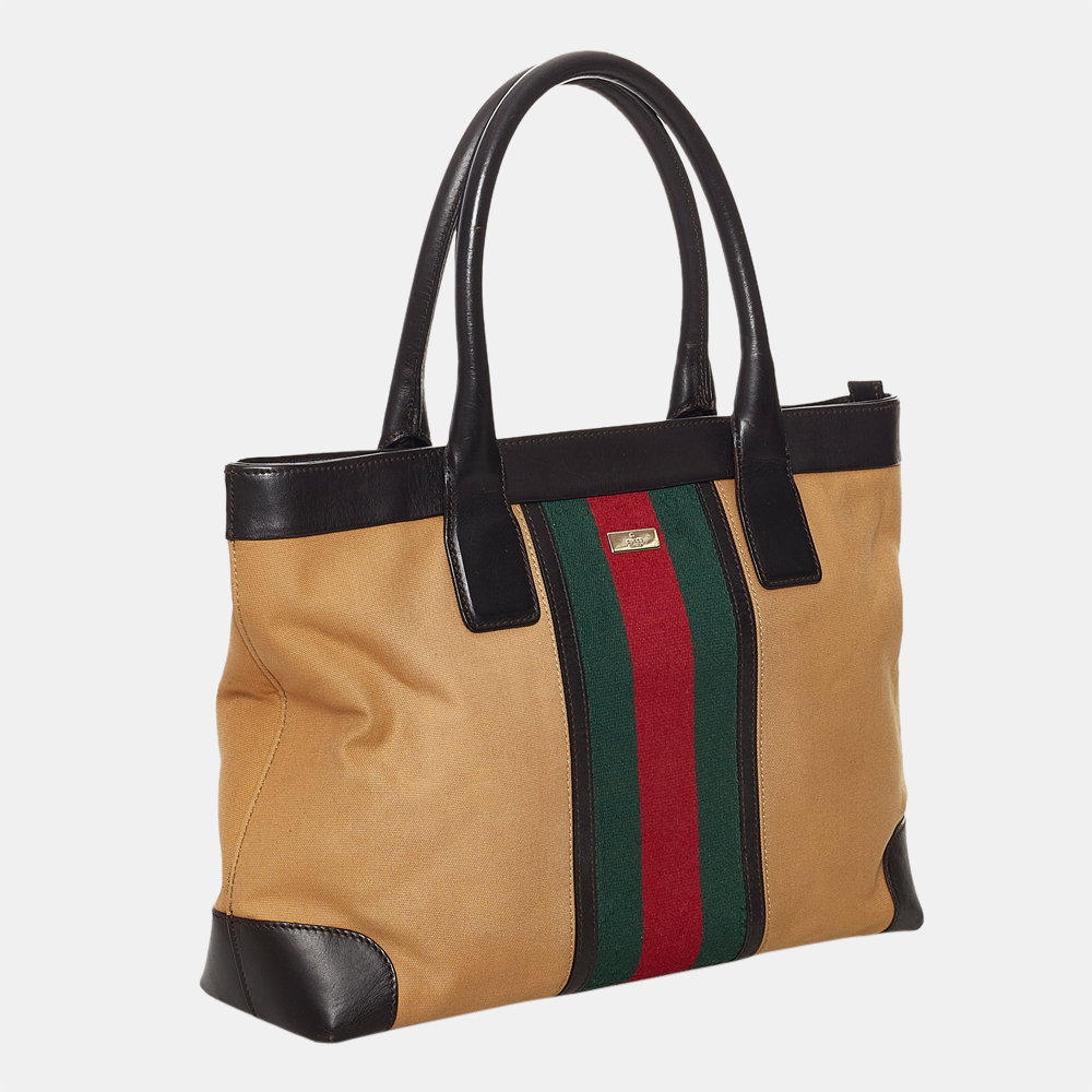 

Gucci Brown/Beige Web Canvas Tote Bag