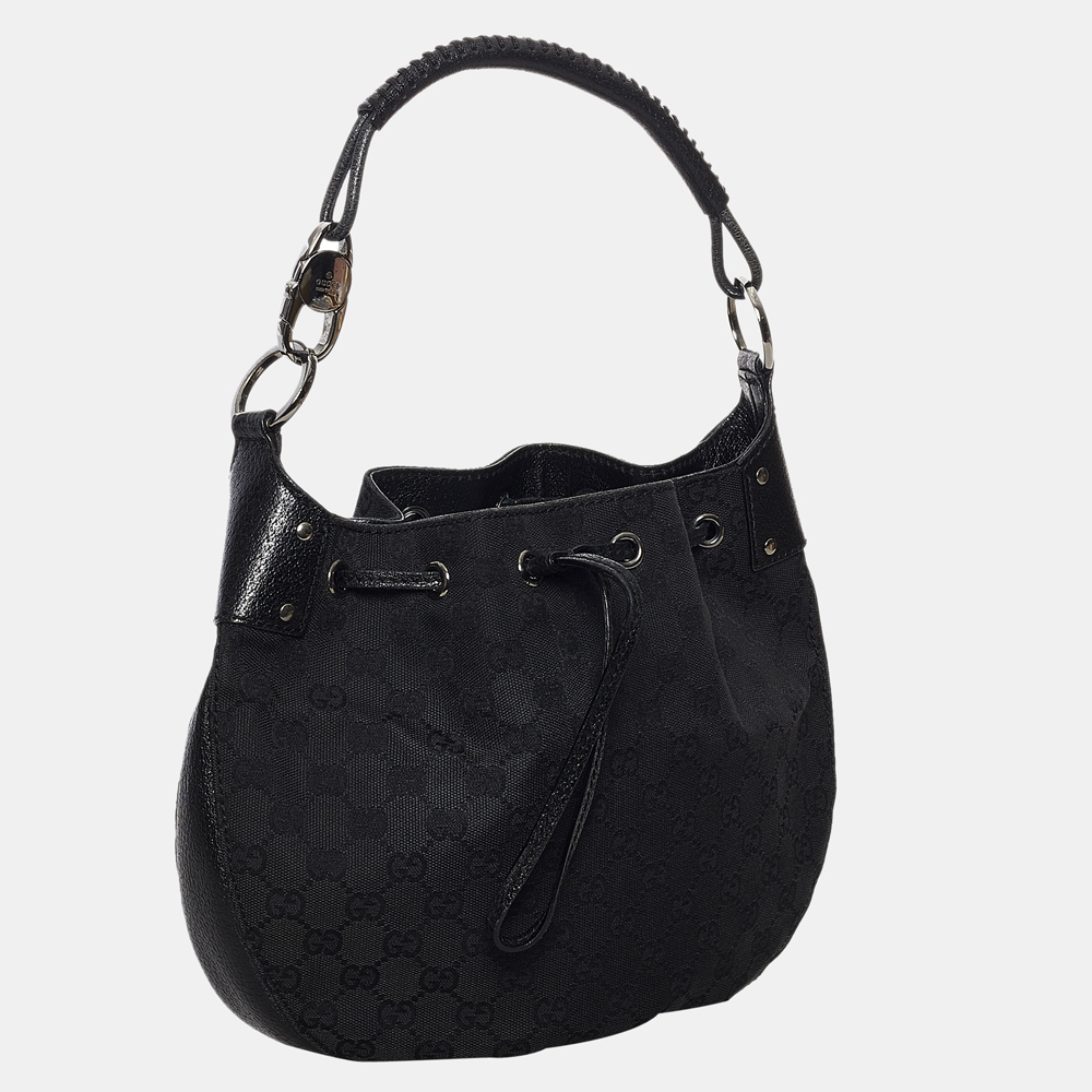 

Gucci Black GG Canvas Drawstring Hobo Bag