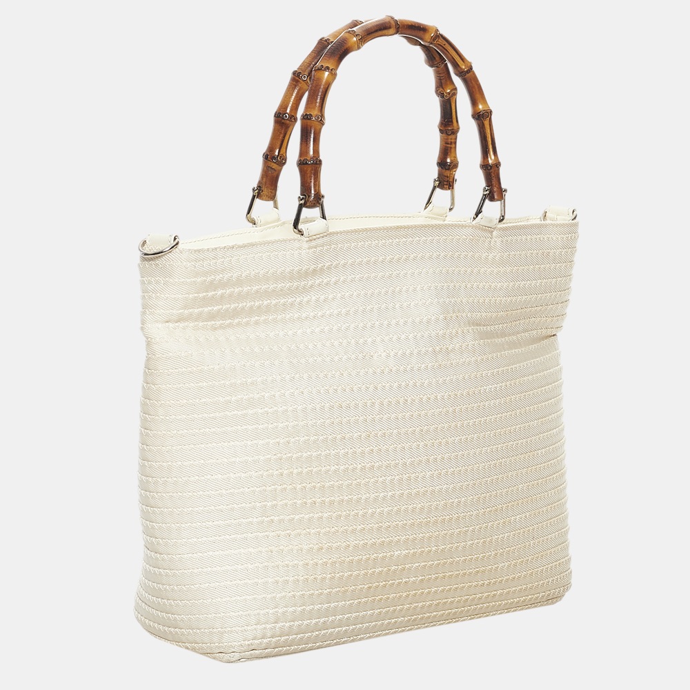 

Gucci Brown/White Bamboo Nylon Tote Bag