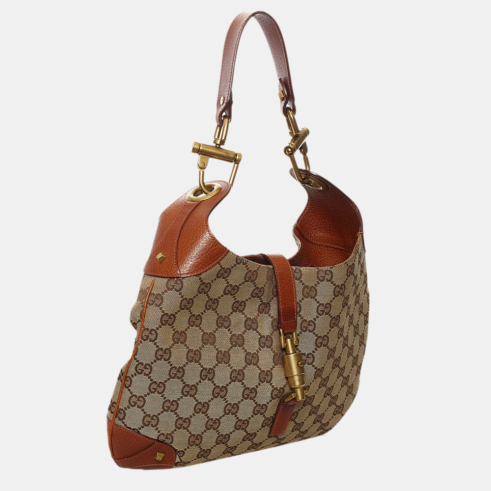 

Gucci Beige/Brown GG Canvas Nailhead New Jackie Shoulder Bag