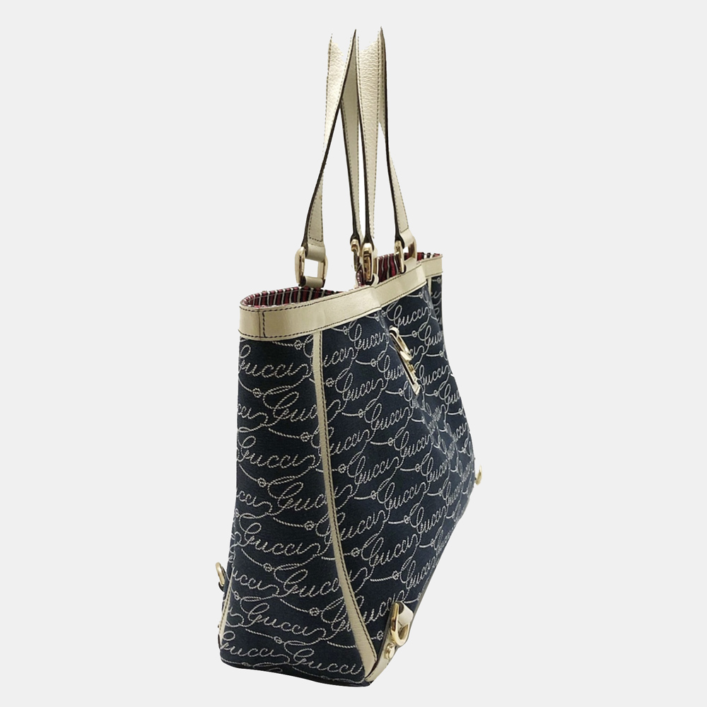 

Gucci Blue/Navy Blue/White Abbey D- Ring Canvas Tote Bag