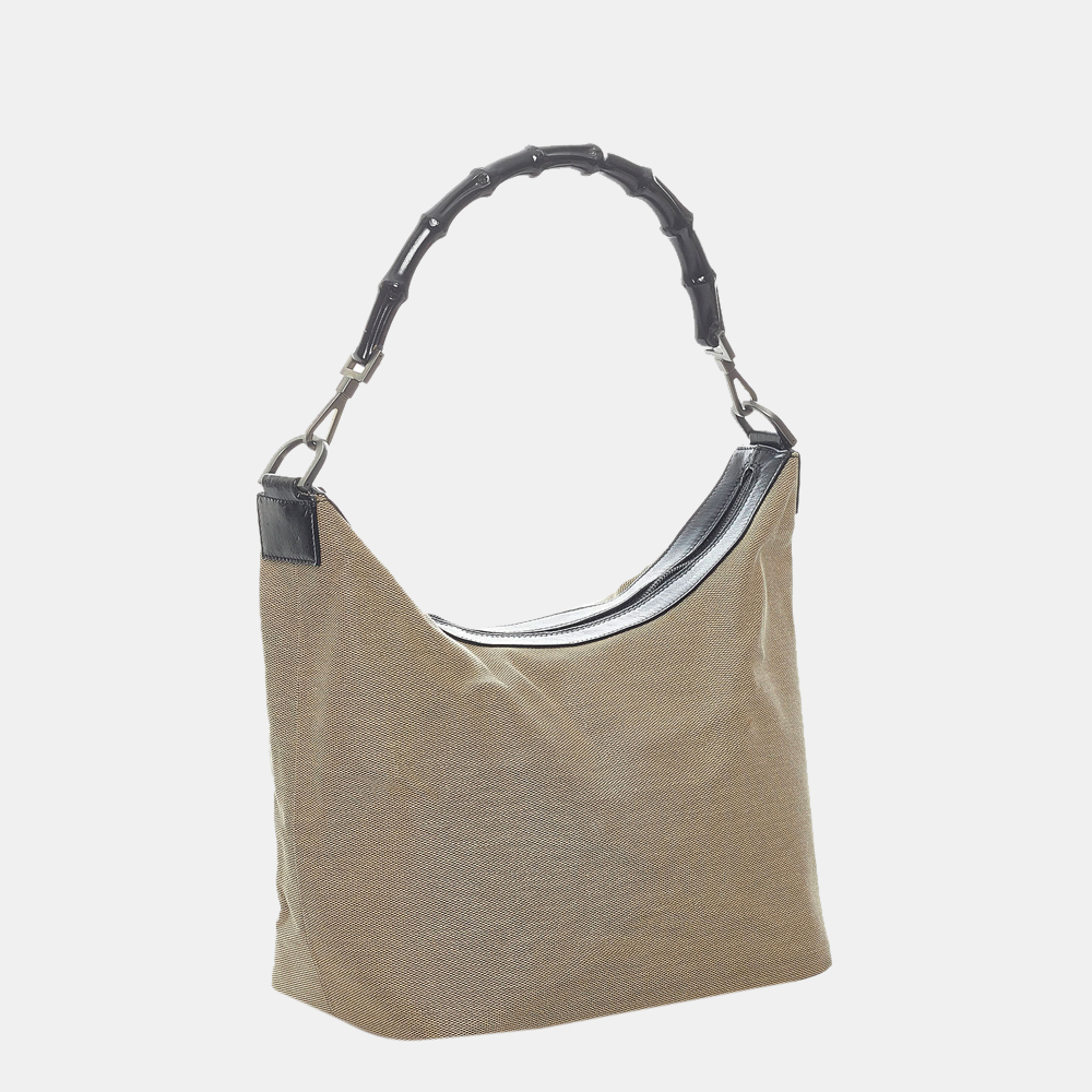 

Gucci Beige/Black/Brown Bamboo Canvas Shoulder Bag
