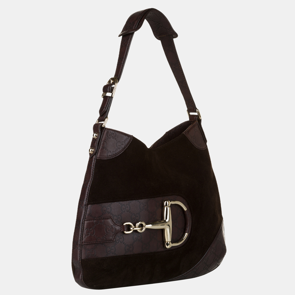 

Gucci Brown Hasler Suede Leather Hobo Bag