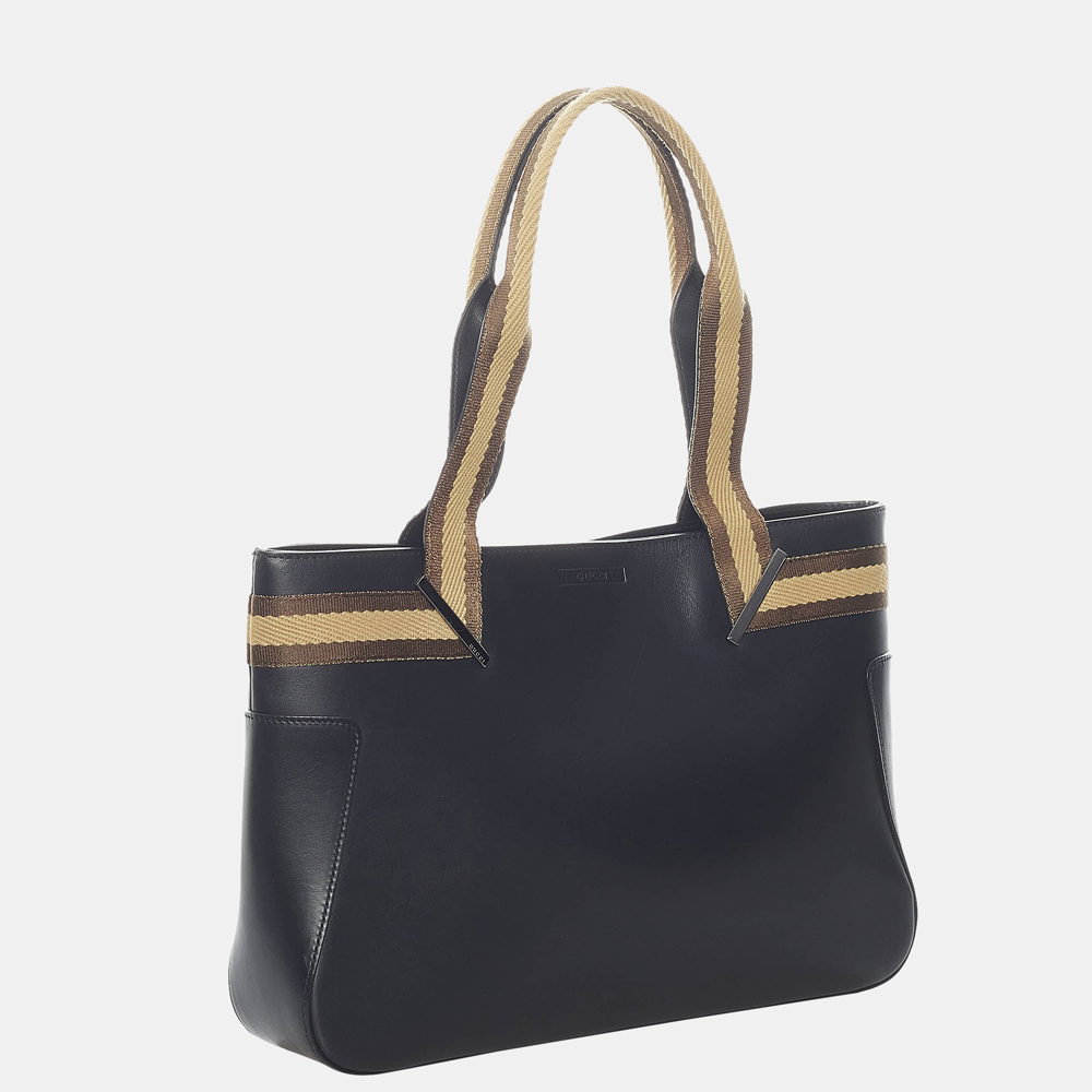 

Gucci Black/Multi Color Web Leather Tote Bag