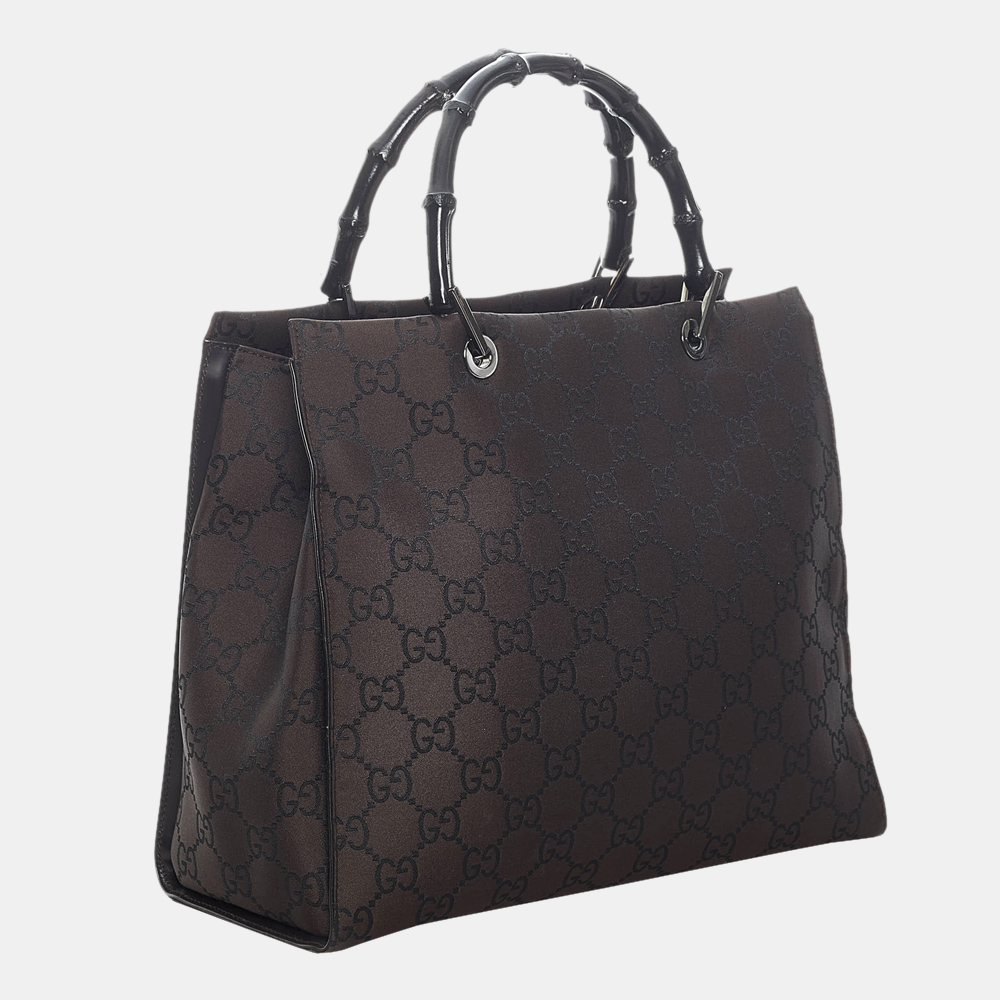

Gucci Black GG Nylon Bamboo Tote Bag