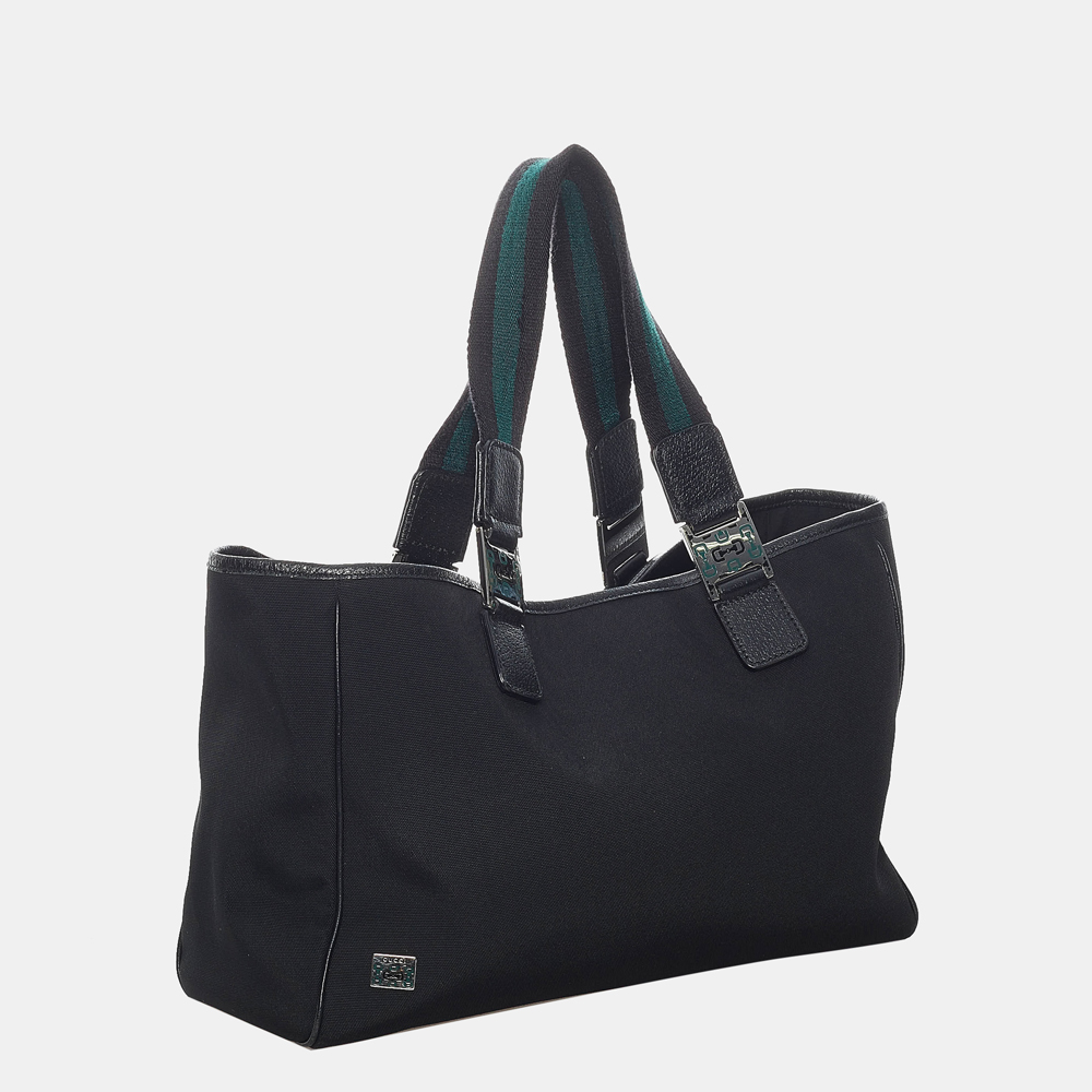 

Gucci Black Horsebit Web Canvas Handbag