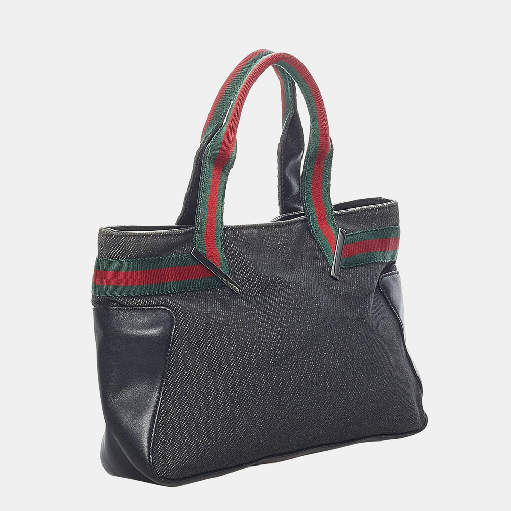 

Gucci Black/Multi Color Web Denim Handbag