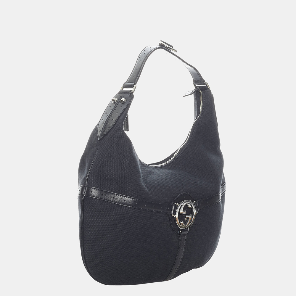 

Gucci Black Reins Canvas Hobo Bag