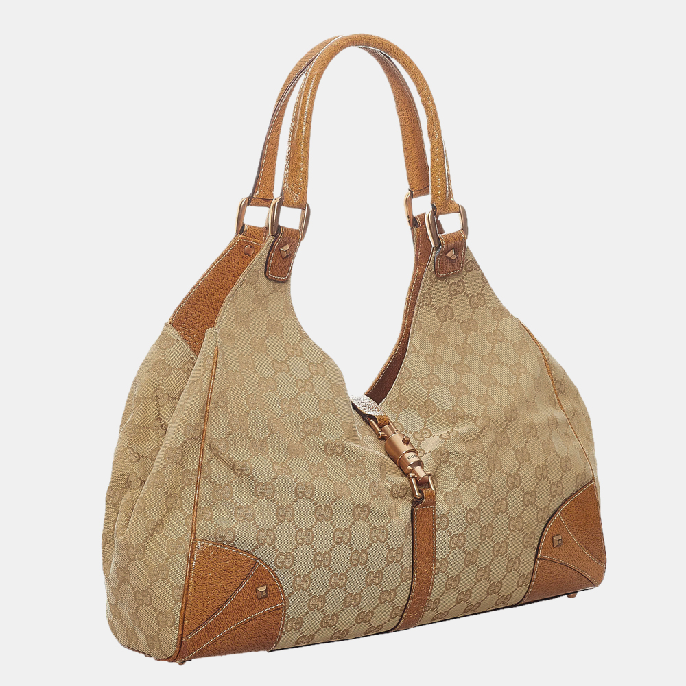 

Gucci Brown/Beige GG Canvas Nailhead Jackie Shoulder Bag
