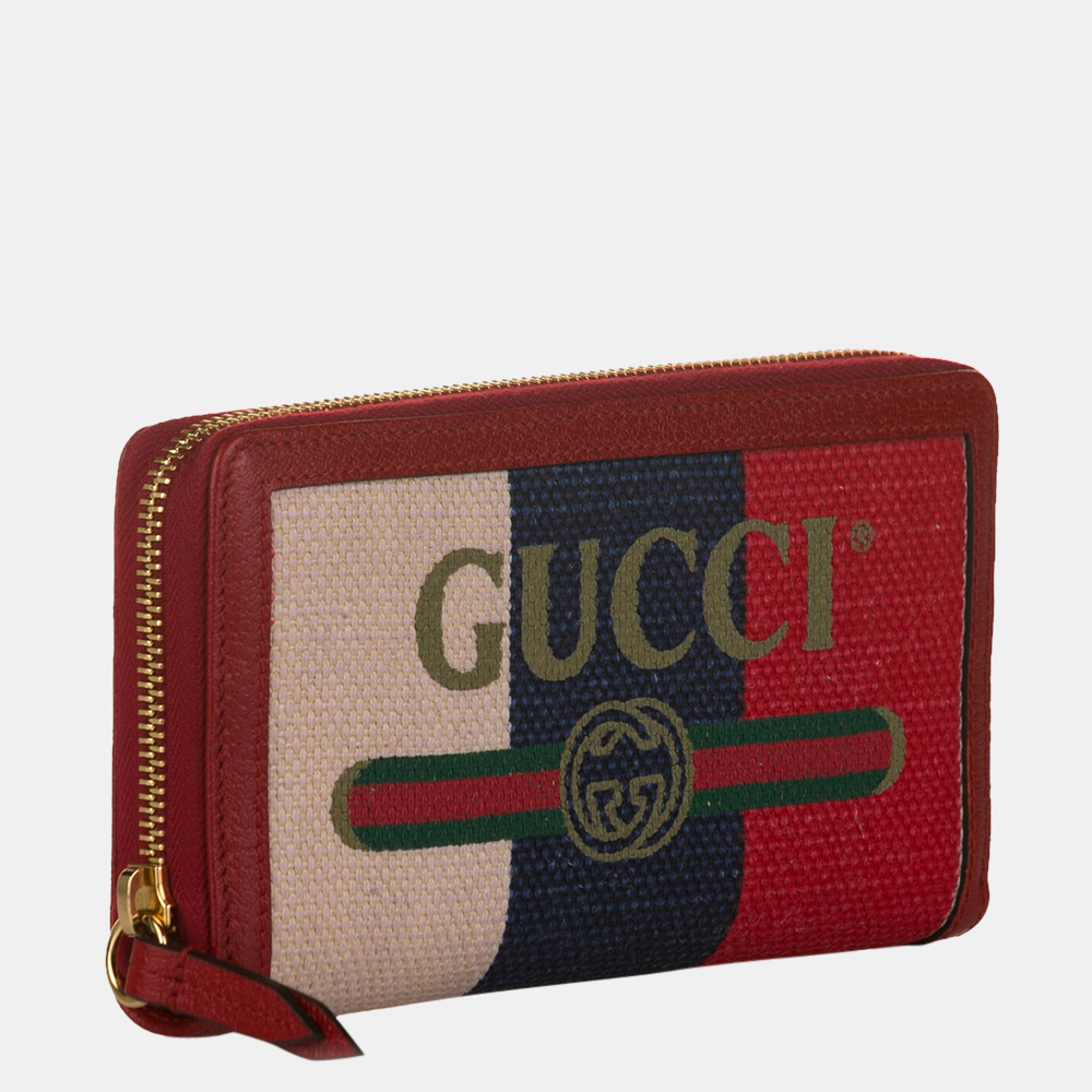 

Gucci Red/Multi Color Sylvie Stripe Canvas Zip Around Wallet, Multicolor