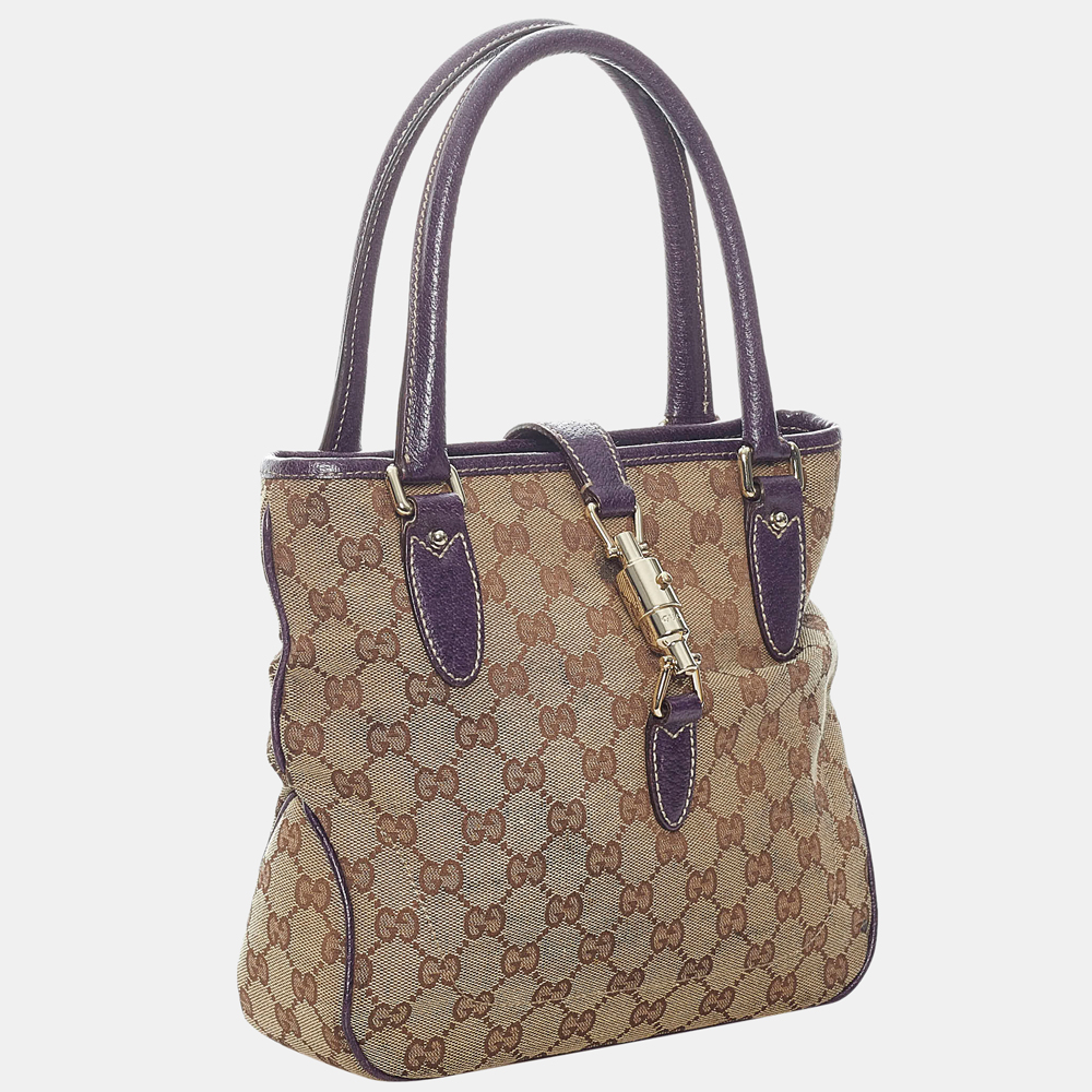 

Gucci Beige/Brown GG Canvas Jackie Piston Lock Tote