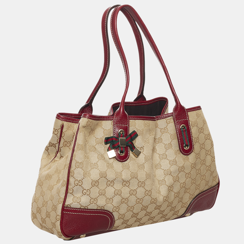 

Gucci Beige/Brown/Red GG Canvas Princy Tote Bag