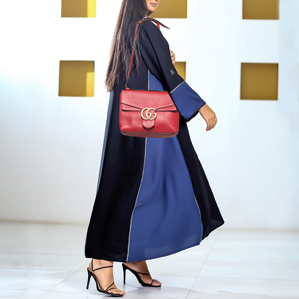 

Gucci Red Leather GG Marmont Shoulder Bag
