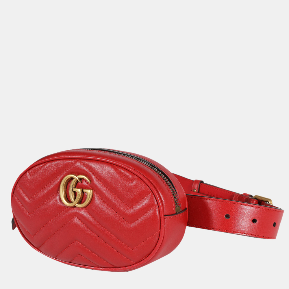 

Gucci Red Matelasse Calfskin GG Leather Marmont Belt Bag