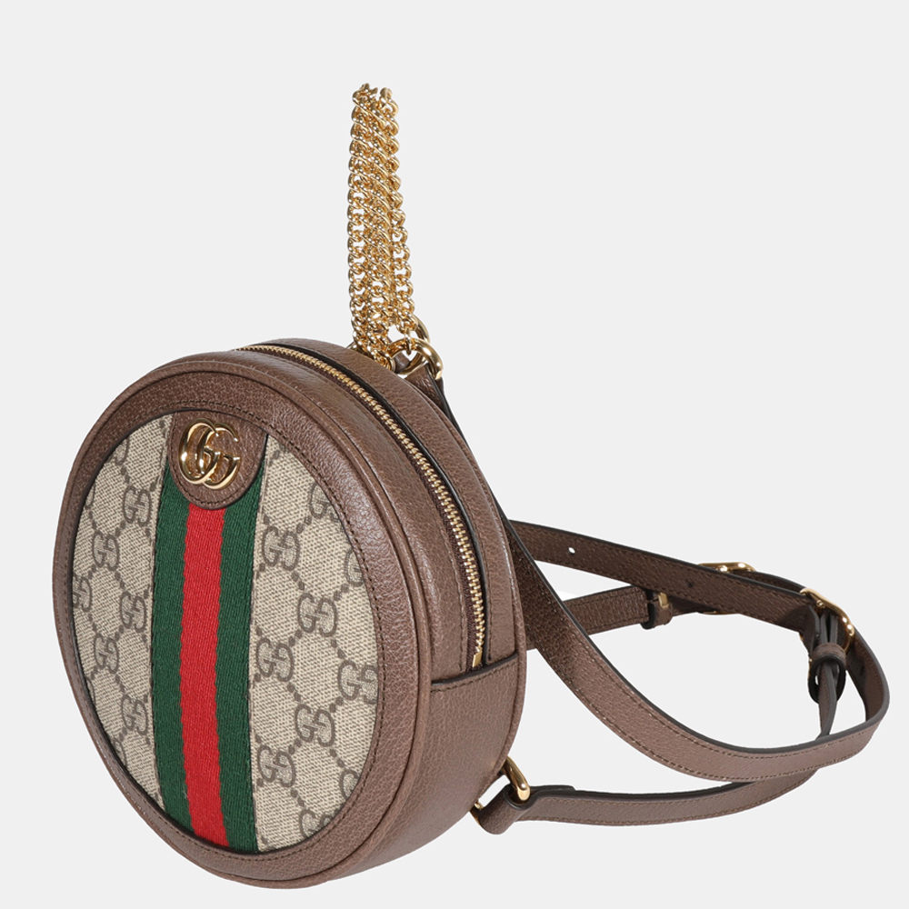 

Gucci Brown/Beige GG Supreme Canvas Web Mini Ophidia Round Backpack