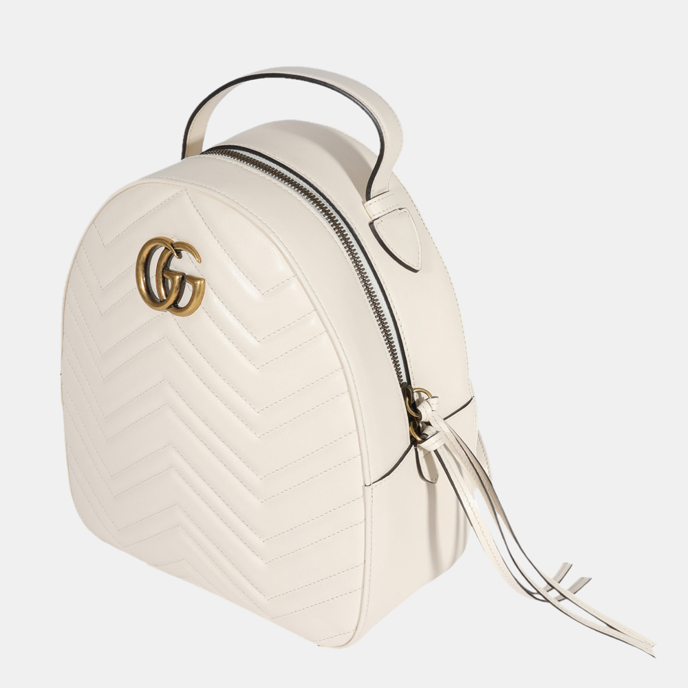 

Gucci White Leather GG Marmont Dome Backpack