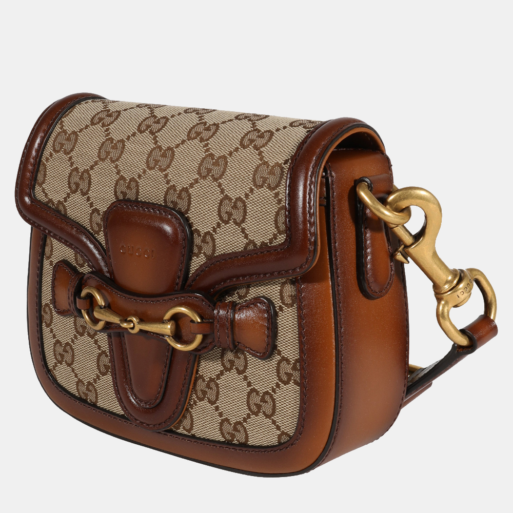

Gucci Brown GG Canvas Leather Small Lady Web Shoulder Bag