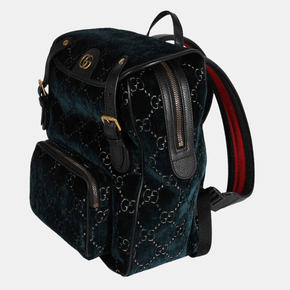 

Gucci Blue GG Velvet Double Buckle Marmont Backpack