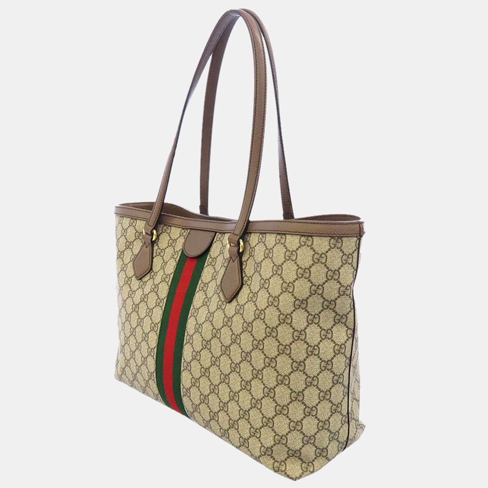 

Gucci Beige Canvas Leather GG Supreme Ophidia Tote Bag