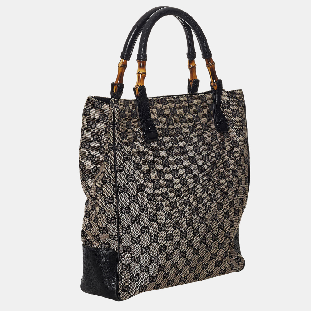 

Gucci Beige/Brown Bamboo GG Canvas Tote Bag