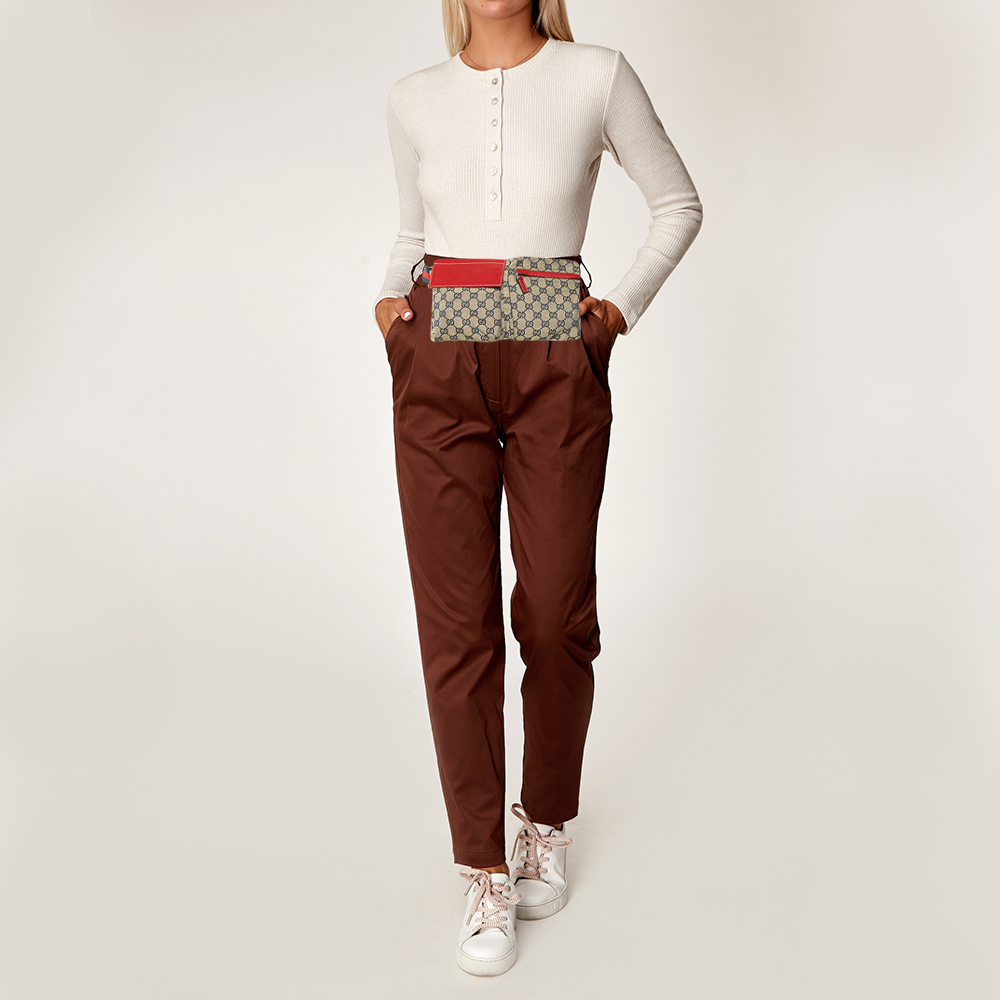 

Gucci Beige/Red GG Canvas And Leather Double Pocket Belt Bag