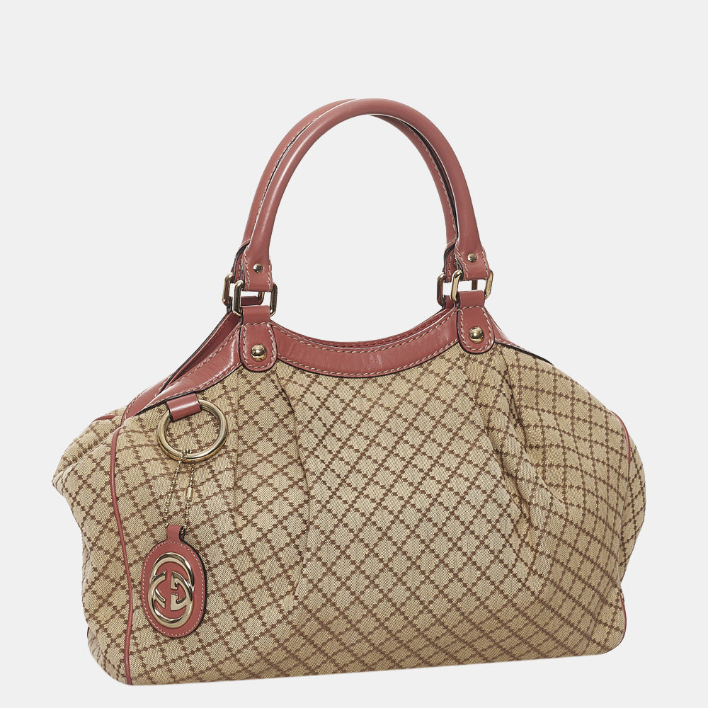 

Gucci Brown/Beige/Pink Diamante Sukey Canvas Tote Bag