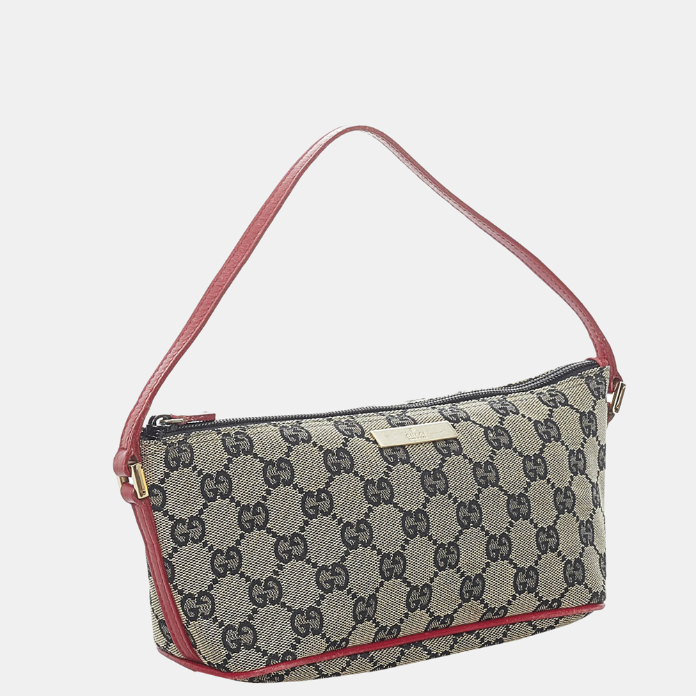 

Gucci Gray/Red GG Canvas Boat Baguette, Grey