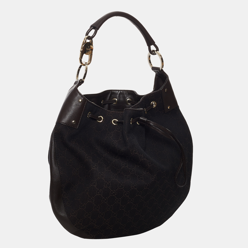

Gucci Brown GG Canvas Drawstring Hobo Bag