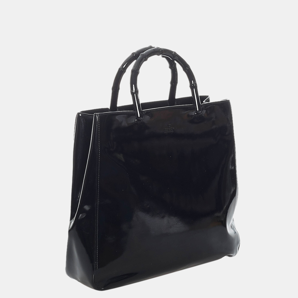 

Gucci Black Bamboo Patent Leather Tote Bag