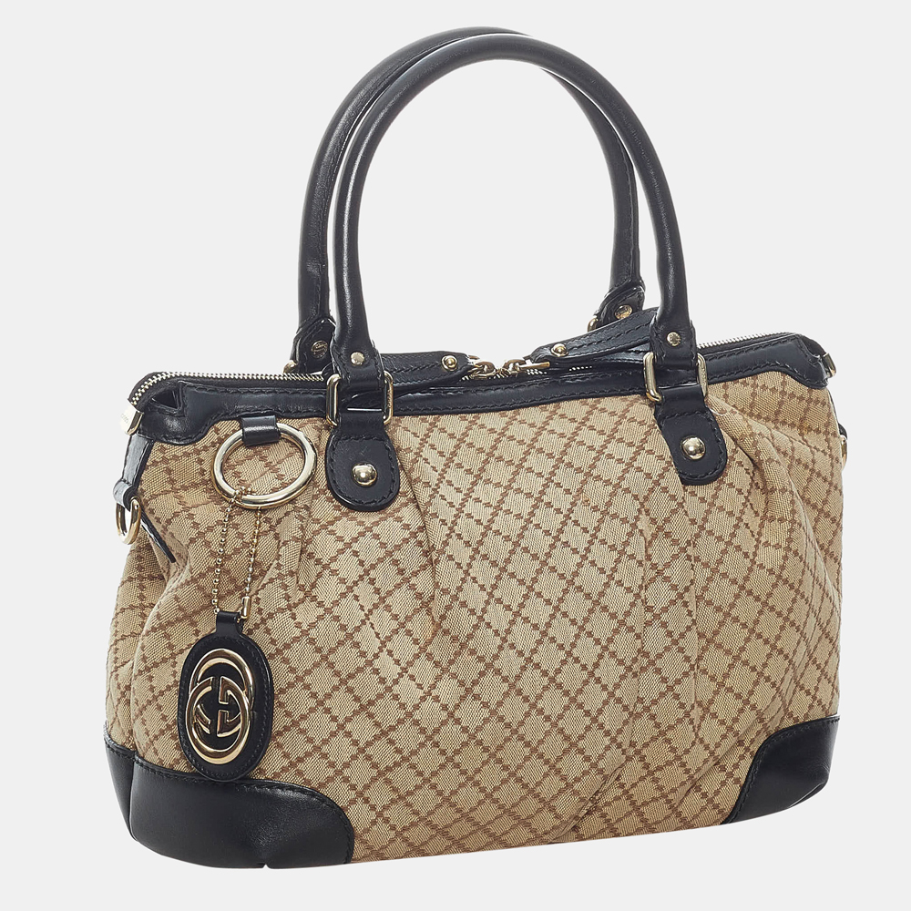 

Gucci Brown/Beige/Black Diamante Sukey Canvas Satchel