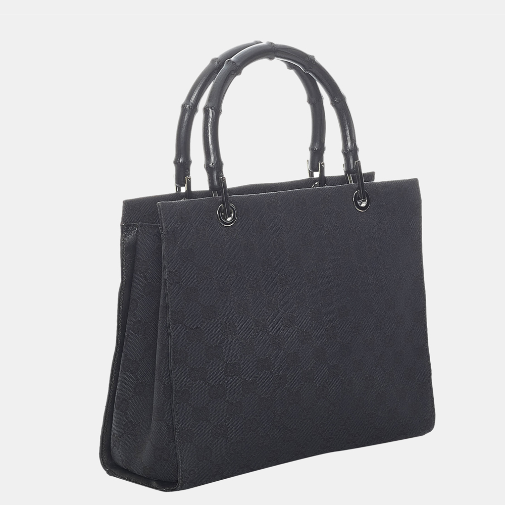 

Gucci Black Bamboo GG Canvas Handbag