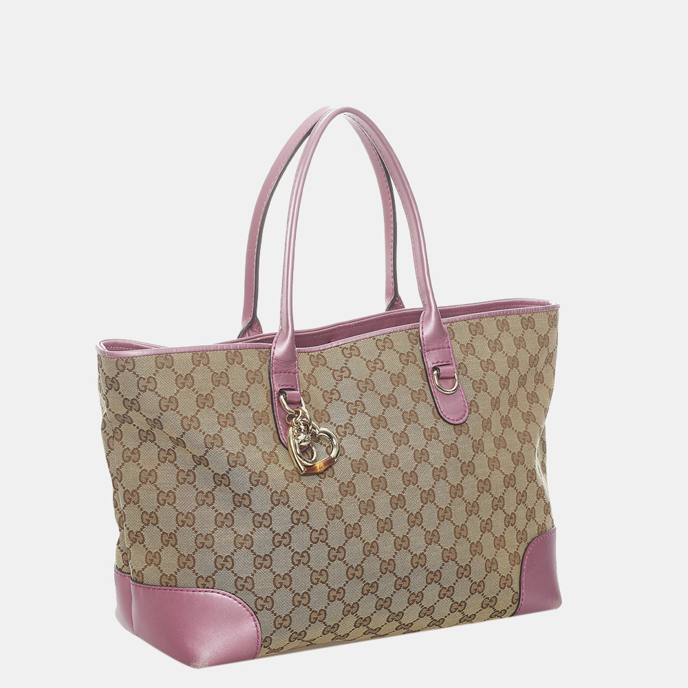

Gucci Brown/Beige/Pink GG Canvas Heart Bit Tote Bag