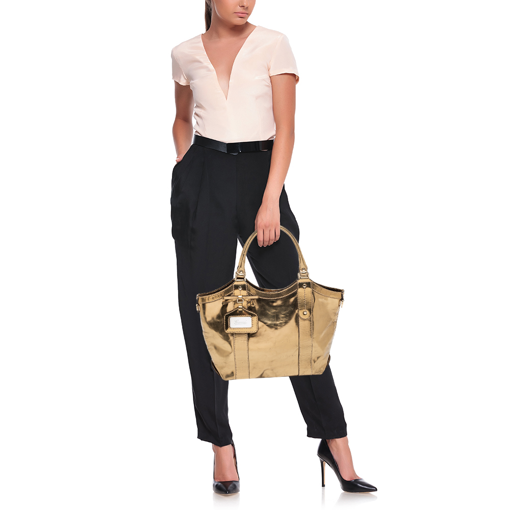 

Gucci Gold Laminated Leather Vanity Tote