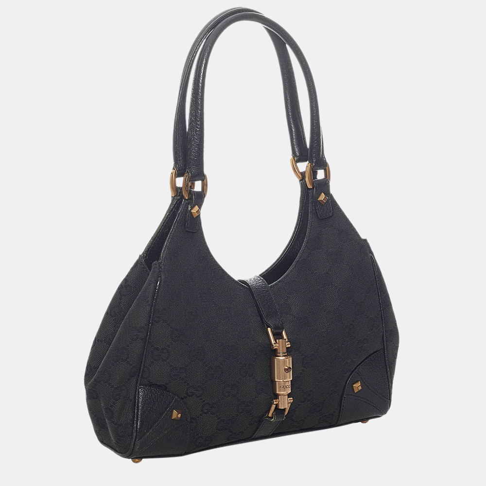 

Gucci Black GG Canvas Nailhead Jackie Shoulder Bag