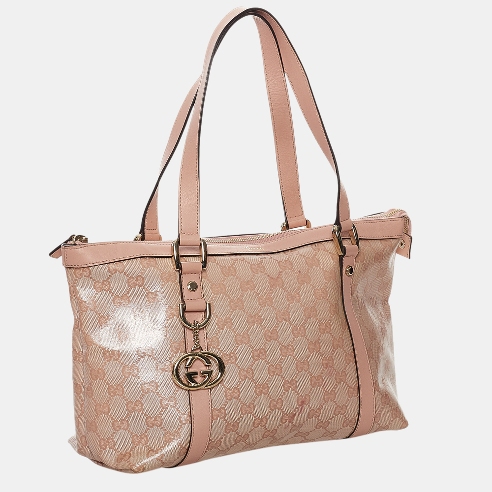 

Gucci Beige/Brown/Pink GG Crystal Abbey Tote Bag
